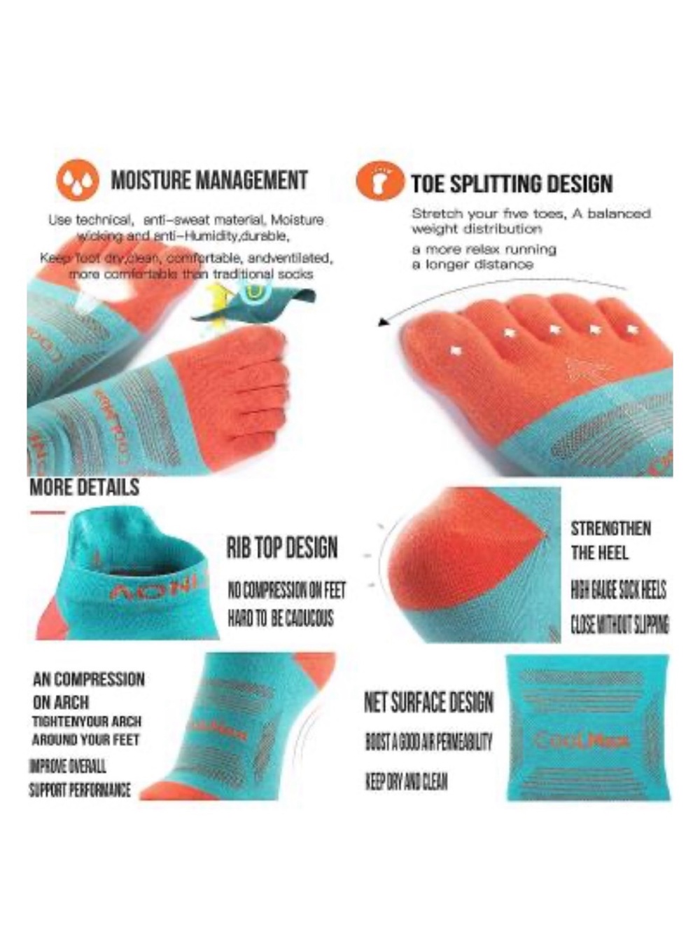 Unisex High Performance Athletic Running Toe Socks - Picture 6 of 9